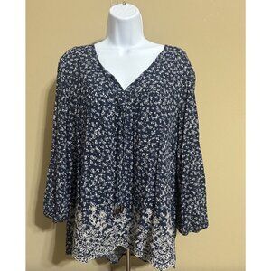 Mason & Belle Womens Lg Peasant Top Boho with Tassel 3/4 Sleeve Scallopped Hem